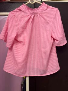 Pink Striped Ruffle Top