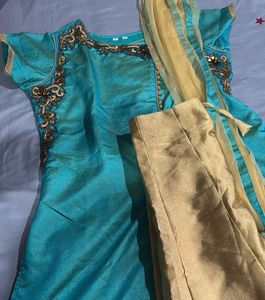 Cream Color Skirt and Blue Kurta