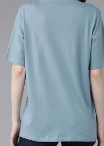 Blue Graphic T-Shirt front side slit t-shirt