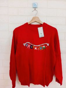 Red Embroidered Sweater