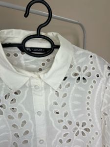 White Eyelet Cropped Blouse