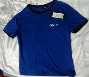 Round Neck BLUE CONTRAST TIPPING T-SHIRT,