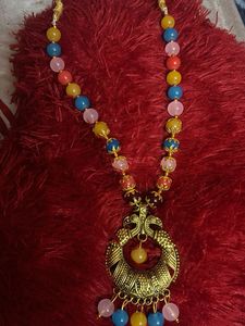 Boho Beaded Peacock Pendant Necklace