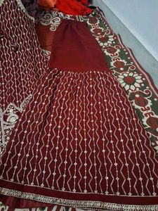 Maroon Embroidered Kurta Set