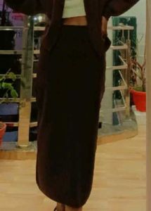 Brown Slit Midi Skirt .....