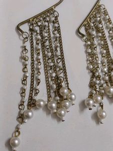 Pearl And brass Dangle Earrings: earcuff style
