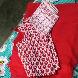 Red Embroidered Dress Material
