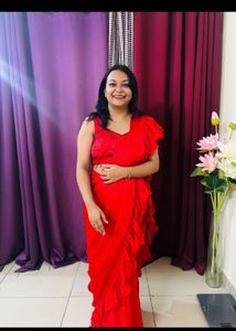 Elegant Red Ruffle Saree Made to Order