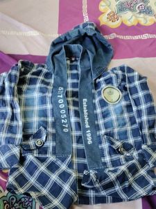 Blue Plaid Hooded Shirt Jacket