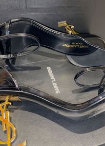Saint Laurent Black Patent YSL Heel Sandals