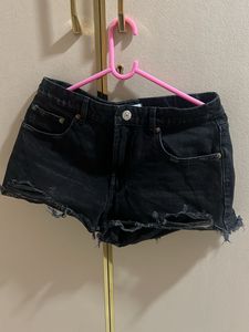 Black Denim Rugged Shorts Frm Zara