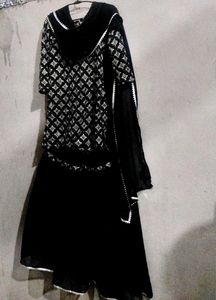 Black Embroided Kurti With Garara & Dupatta Set