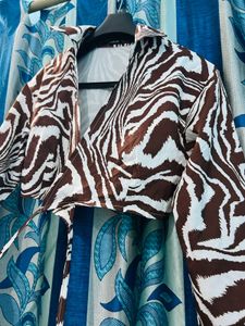 Brown Whitish Wrap Shirt