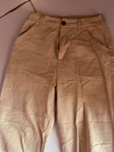 Beige Wide Leg Trousers