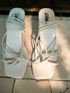 White Block Heel For Women with Tie Up