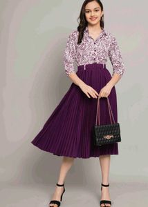 Elegant Floral Shirt with Pleated Midi Skirt - Per