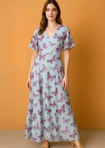 Elegant Butterfly Print Gown
