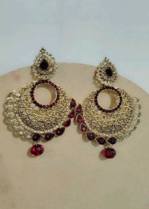 Maroon And Gold Earrings
