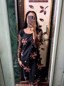 Embroidered Sheer Sleeve Dress