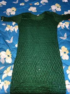 Chikankari Green Kurti With Dupatta