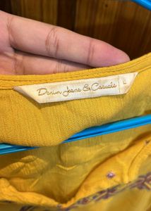Denim JEANS &amp; CASUALS Yellow Embroidered Top