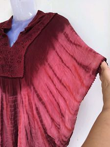 Burgundy Tie-Dye Embroidered Caftan Top