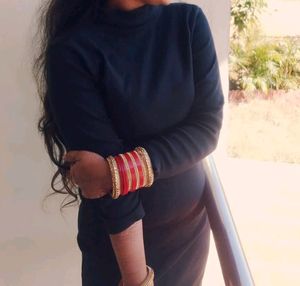 Black Colour Knee Length Dress Full Sleeves Turtle