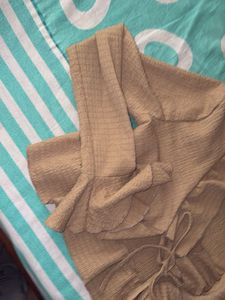 Tan Textured Wrap Top