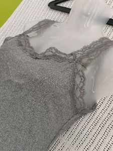 Grey Lace Trim Tank Top
