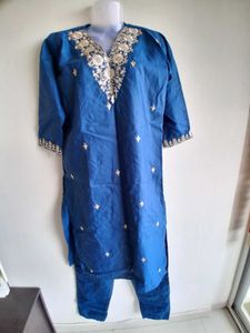 Elegant Blue Embroidered Kurta Set with dupatta
