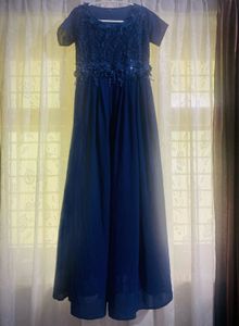 Elegant Navy Blue Georgette Gown✨