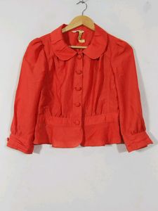 Orange Linen Peter Pan Collar Jacket