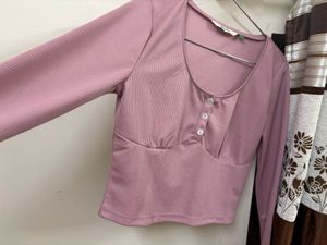 Pink Long Sleeve Crop Top