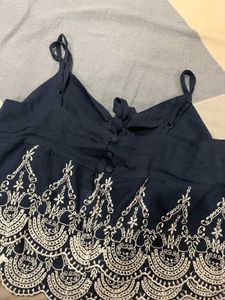 Navy Bow Top with Embroidery