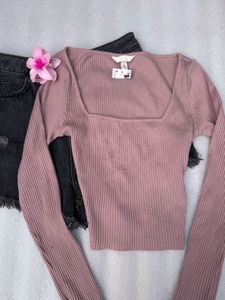 Mauve Ribbed Long Sleeve Top