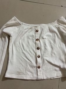 Ribbed Button-Front Crop Top