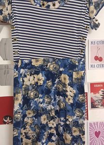 Blue Midi Length Floral Frock