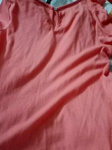 Ruffle Neck Top - Coral