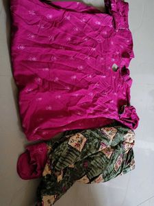Combo Of 2 Kurta Set Floral Pink &amp; Green Suit