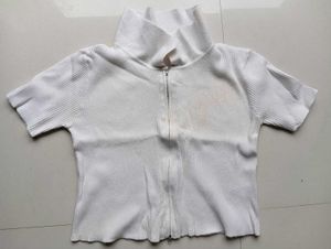 White Zip-Up Knit Top