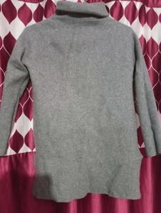 White And Black Strap High Neck With Grey Sweater