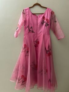 Baby pink organza Anarkali .