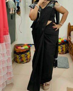 Party Wear Saree Black With Designer Blouse