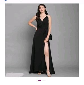 Black Front Slit Dress For Women 👀❤️‍🔥