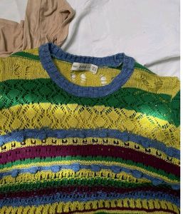 Zara Colorful Striped Knit Top