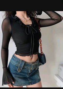 Y2K Flared Sleeve Semi Sheer Top