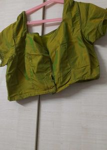 Stitched Cotton silk blouse green color