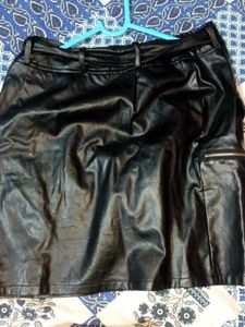 Faux Leather Mini Skirt with Belt