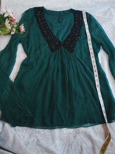 Elegant Green Embellished chiffon Top