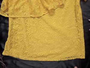 One Shoulder Lace work Mustard Top